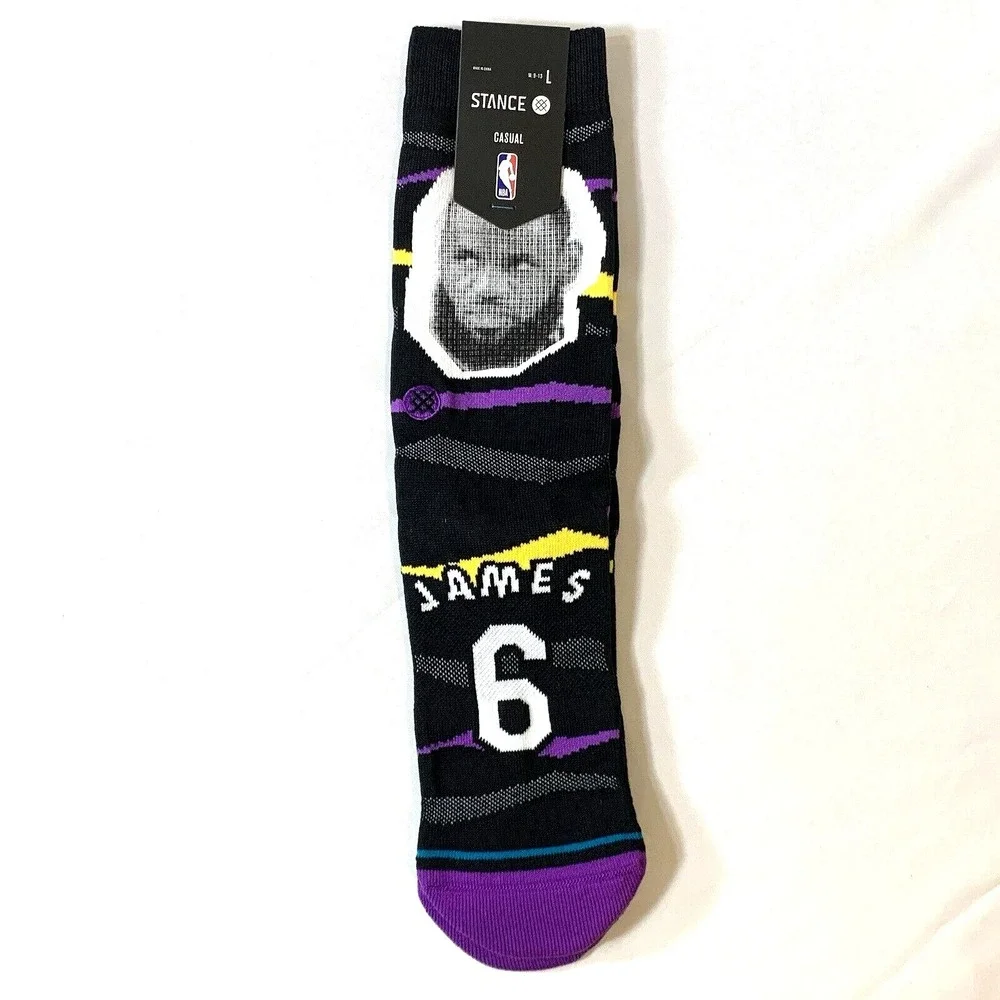 NEW Stance Socks Mens Large NBA Faxed LeBron James Crew Mid Cushion Cotton Blend
